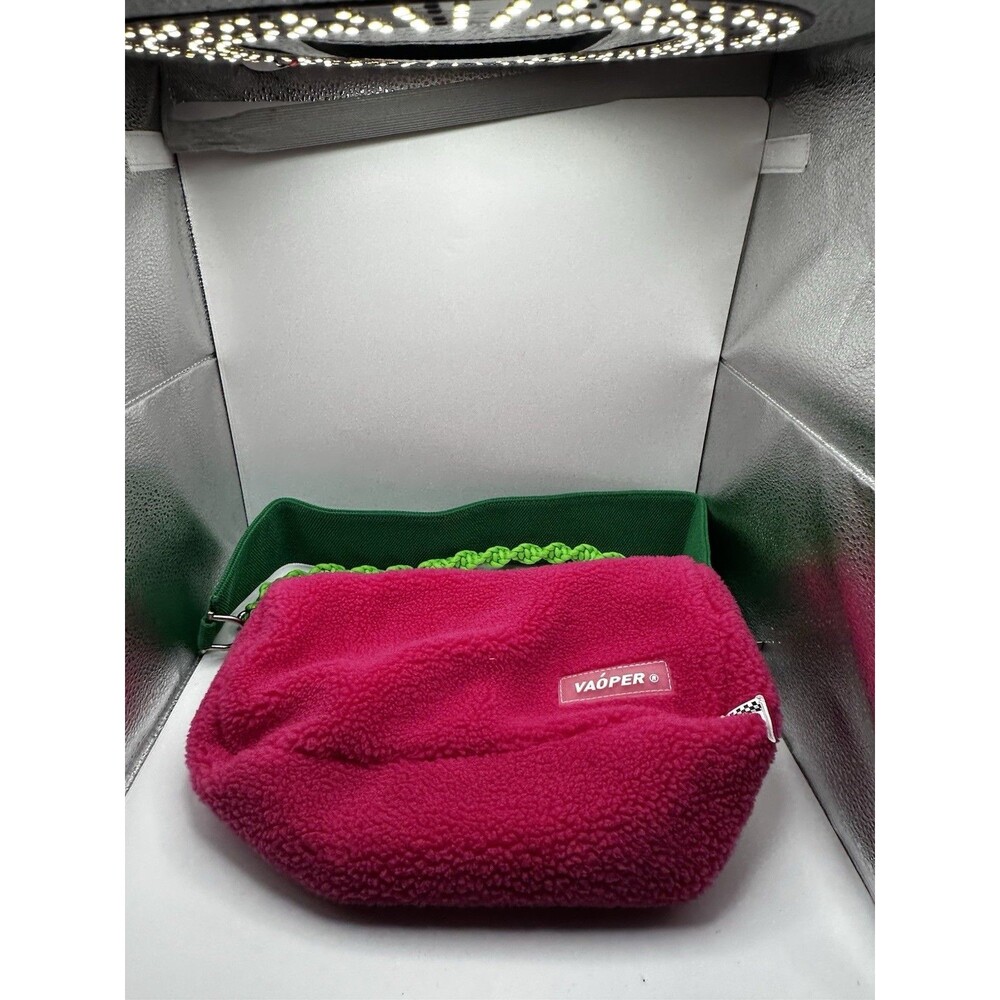 Vaóper Streetwear Sherpa Fleece Bag Pink Green Contrast Strap Purse